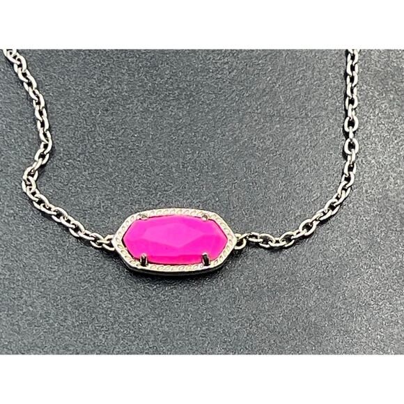 Kendra Scott Elaina Silver Plated Chain Neon Pink Magnesite Bolo Adj Bracelet - Picture 2 of 8